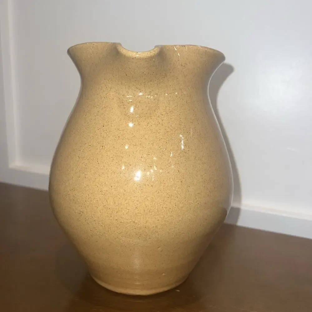 Handmade Bybee Studio‎ Pottery Stoneware Pitcher Tan Glaze Farmhouse Decor 7in